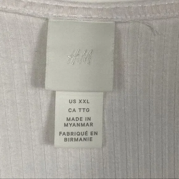 H&M Women's White Ribbed Crop Top w/ Buttons Size XXL - Picture 5 of 10